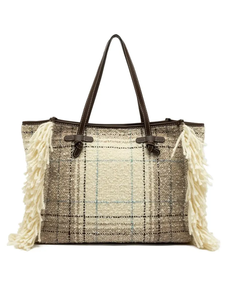 Gianni Chiarini Karierter Marcella Tote Bag mit Fransen - Nude Nude