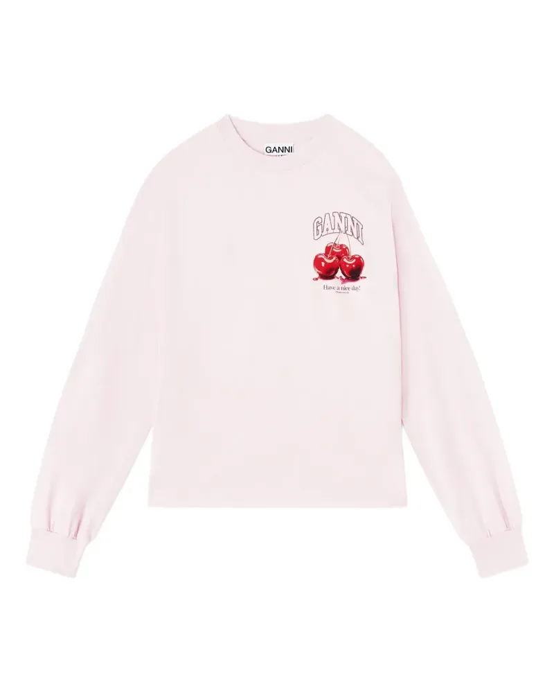 Ganni Langarmshirt mit grafischem Print - Rosa Rosa