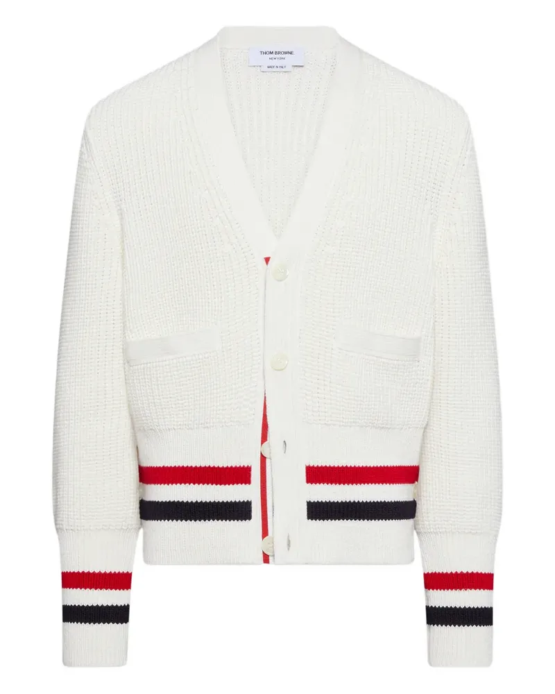 Thom Browne Cardigan mit Knopfverschluss und Streifendetail - Weiß Weiß