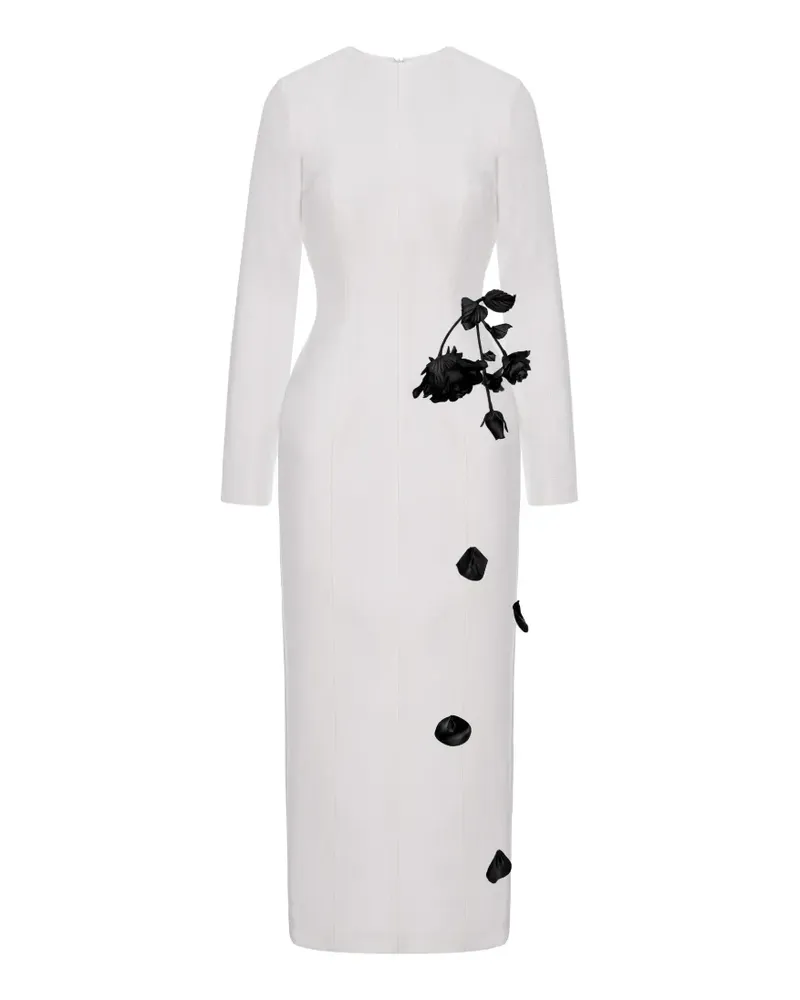 Cristina Savulescu rose-appliqué long-sleeves midi dress - Weiß Weiß