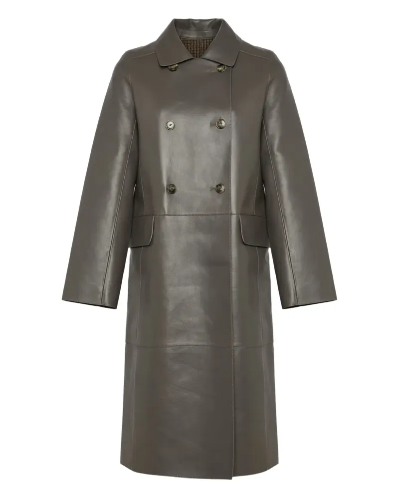 Yves Salomon Doppelreihiger Ledermantel - Grau Grau