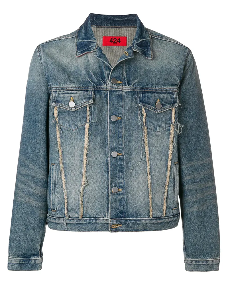 FourTwoFour on Fairfax Jeansjacke mit Fransen - Blau Blau
