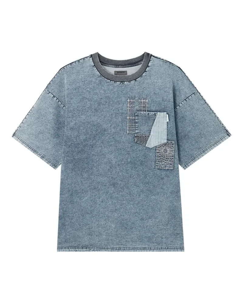 Musium Div. patchwork-detail acid-wash T-shirt - Blau Blau
