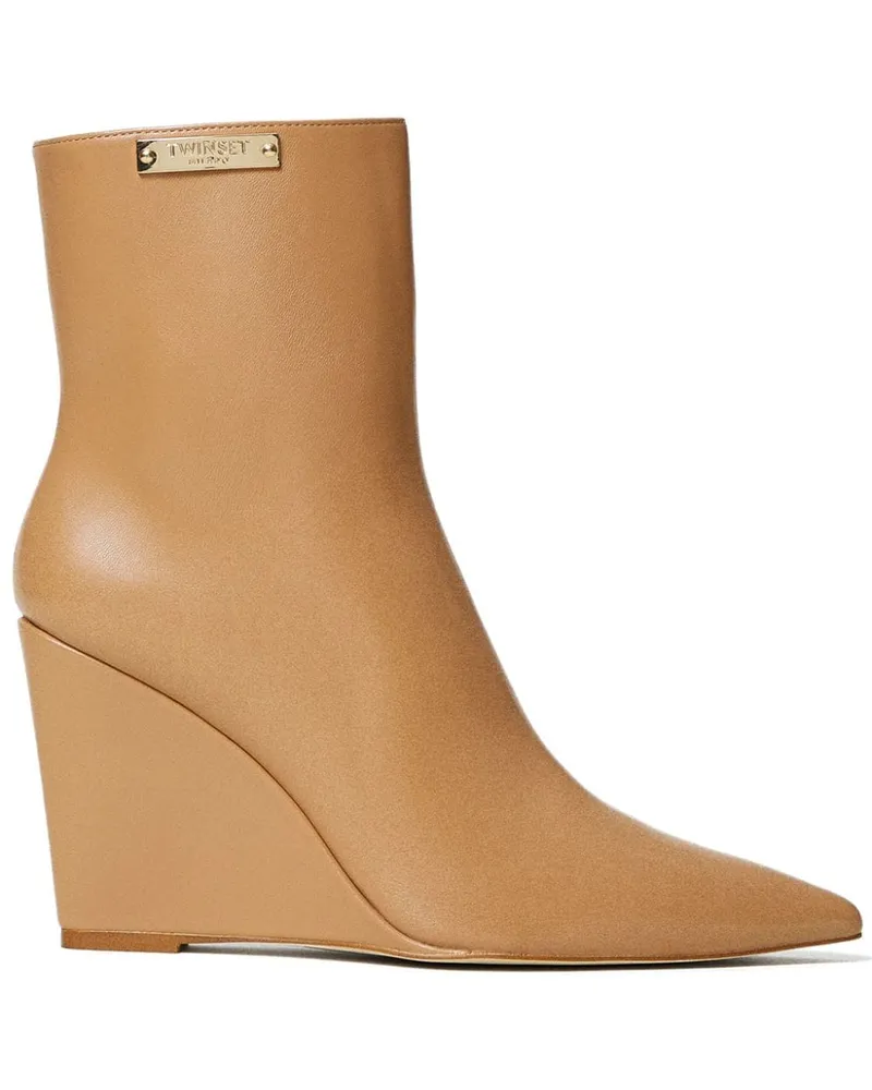 Twin-Set Stiefeletten mit Logo-Schild 100mm - Nude Nude
