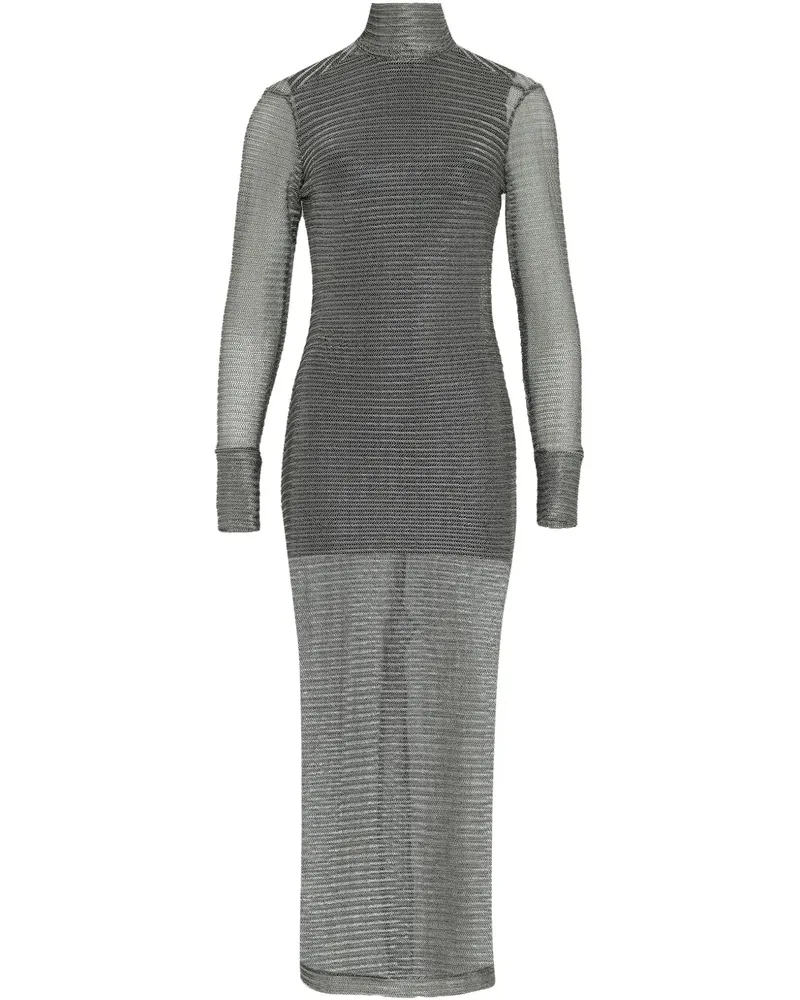 Gloria Coelho Stehkragen-Kleid im Metallic-Look - Silber Silber