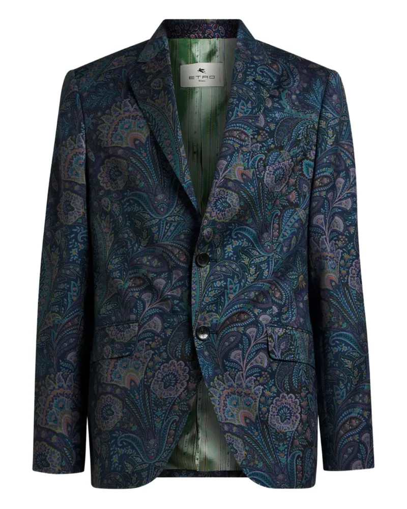Etro single-breasted floral motif wool jacket - Blau Blau