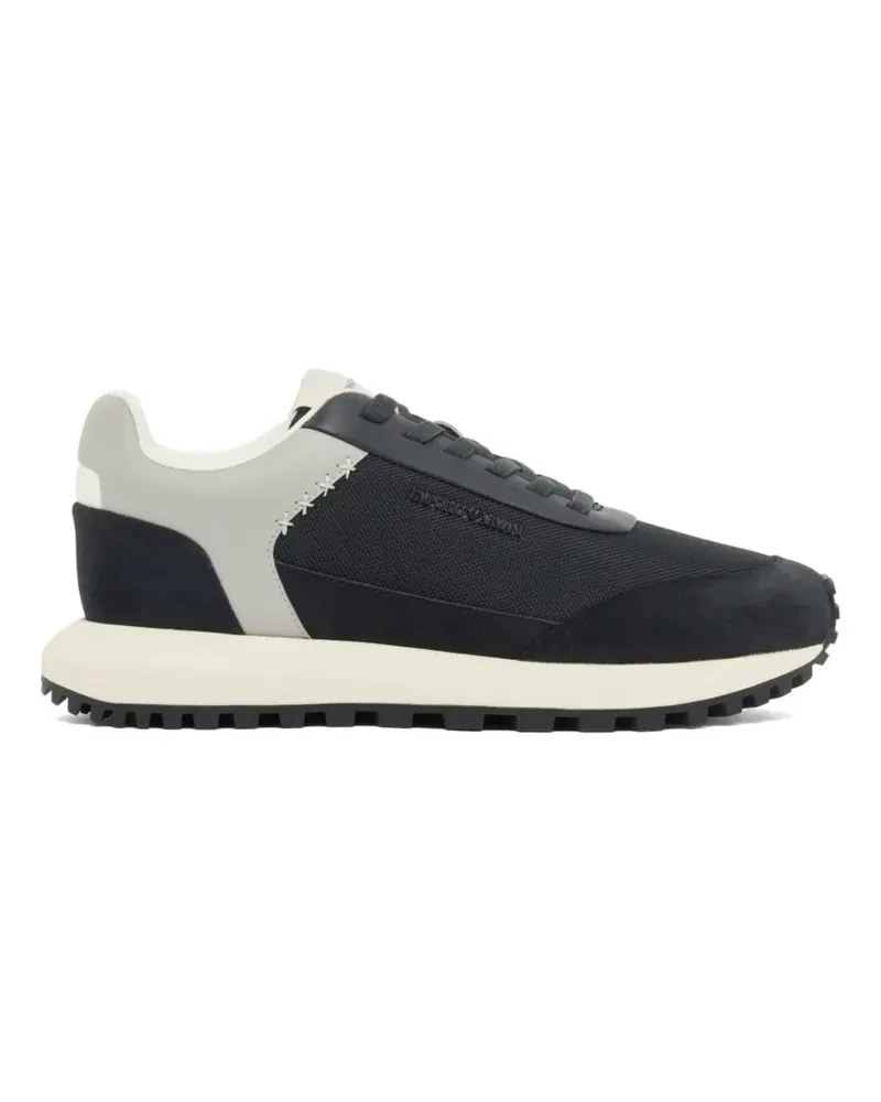 Emporio Armani mesh-panelled suede-trim sneakers - Blau Blau