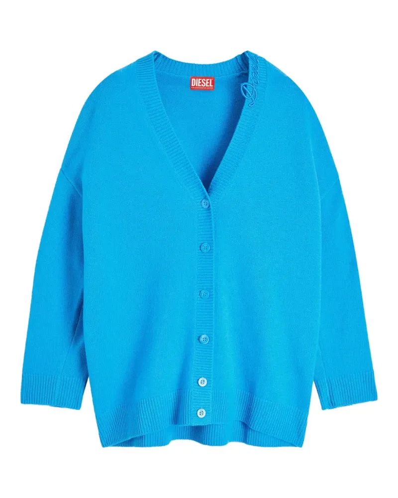Diesel wool V-neck cardigan with neck logo - Blau Blau