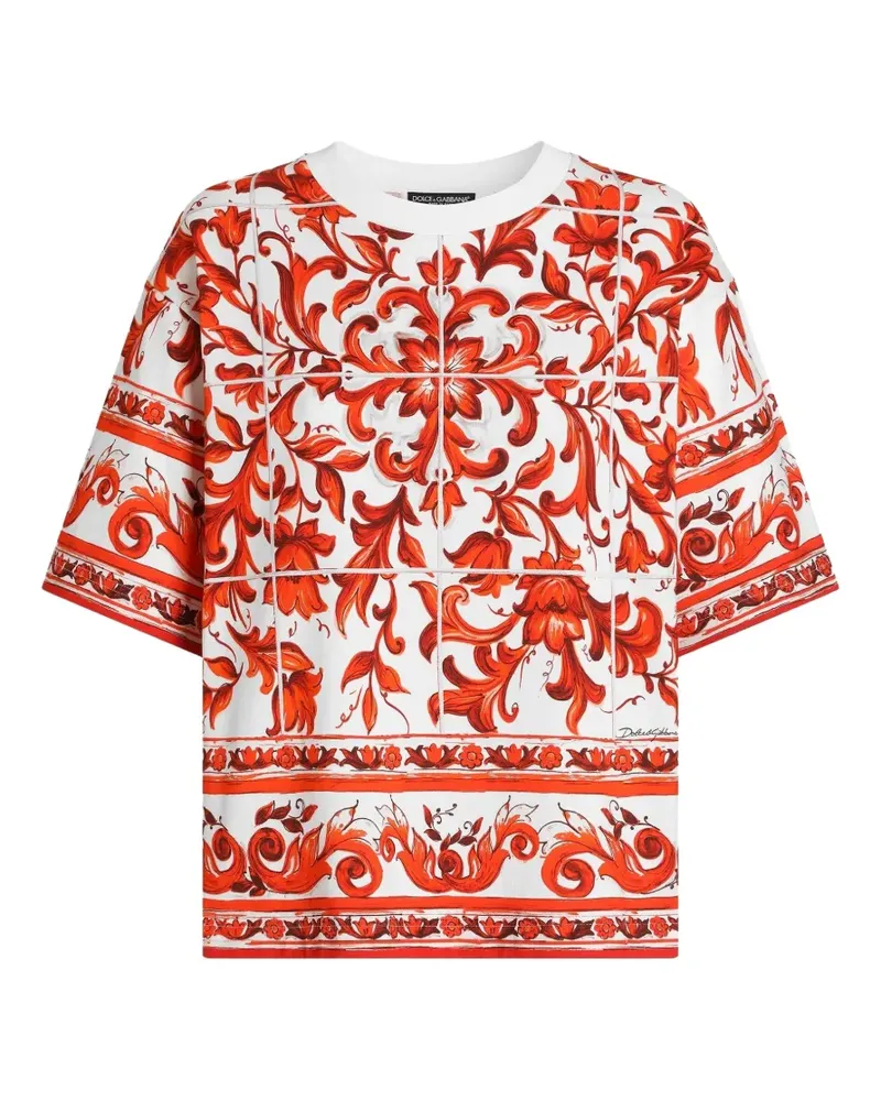 Dolce & Gabbana Jersey-T-Shirt mit Majolika-Print - Weiß Weiß