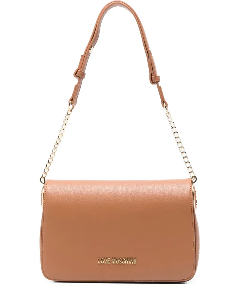 Moschino Schultertasche mit Logo-Schild - Braun Braun