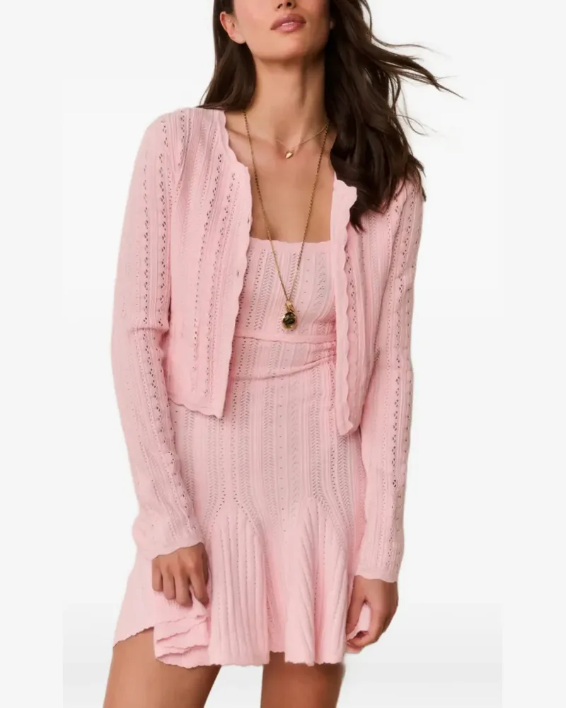 LoveShackFancy Cardigan aus Pointelle-Strick mit Wellensaum - Rosa Rosa