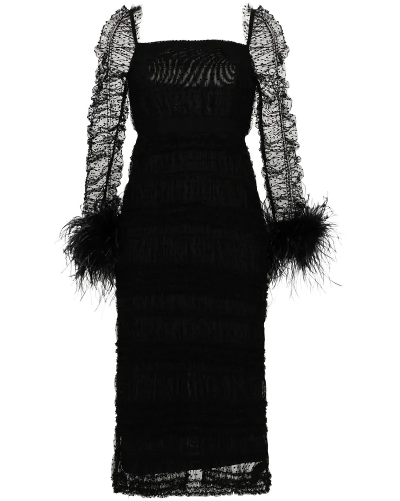 Self-Portrait Midikleid aus Point d'Esprit-Tüll mit Federbündchen - Schwarz Schwarz