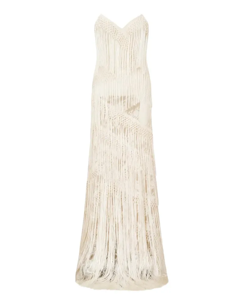 LoveShackFancy Delphi Abendkleid mit Fransen - Nude Nude