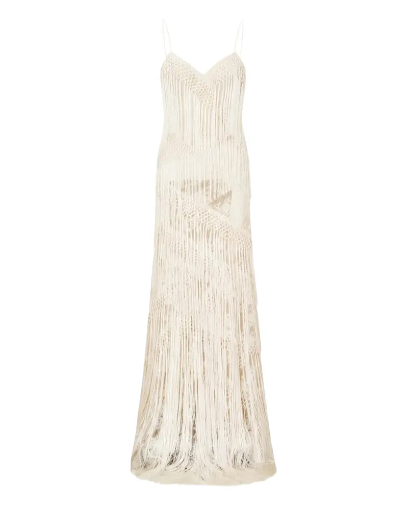 LoveShackFancy Delphi Abendkleid mit Fransen - Nude Nude