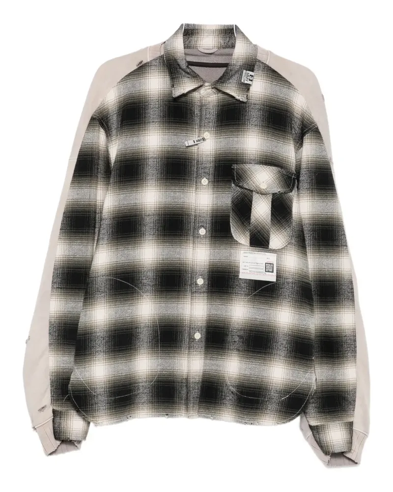 MIHARAYASUHIRO check-pattern distressed-effect shirt - Nude Nude