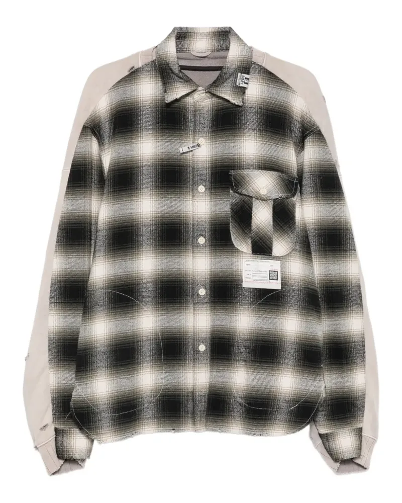 MIHARAYASUHIRO check-pattern distressed-effect shirt - Nude Nude
