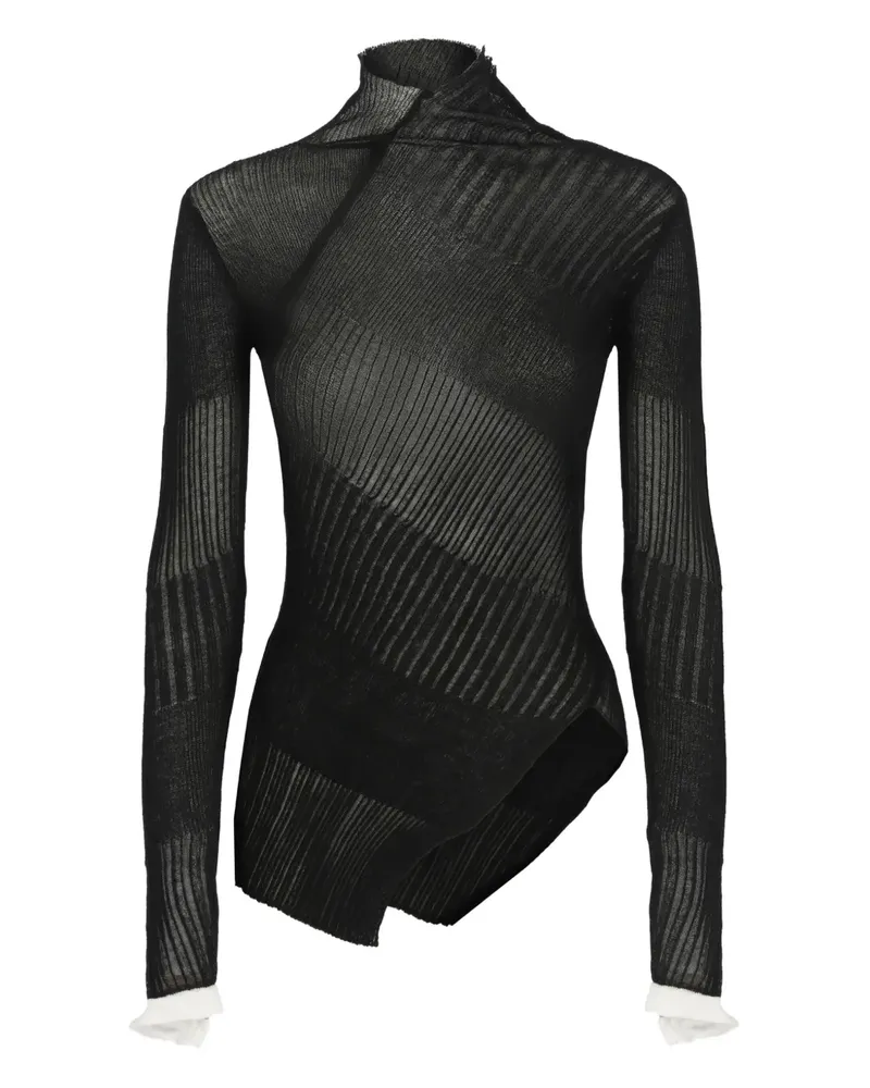 Yohji Yamamoto Gerippter Pullover mit Stehkragen - Schwarz Schwarz