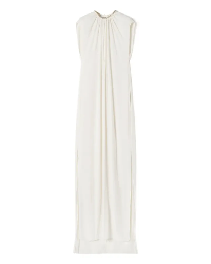 Lanvin Gerafftes Maxikleid mit verziertem Kragen - Weiß Weiß