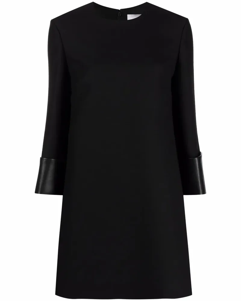Valentino Garavani Wollkleid mit Ledereinsatz - Schwarz Schwarz