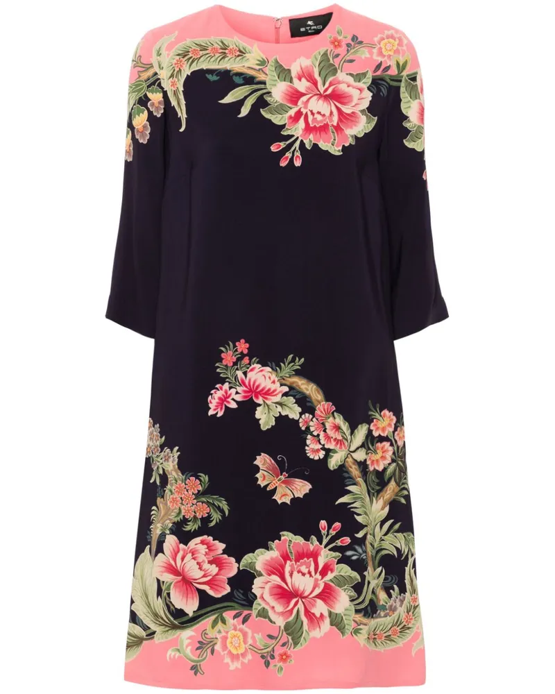 Etro Midikleid aus Seide mit Blumen-Print - Blau Blau