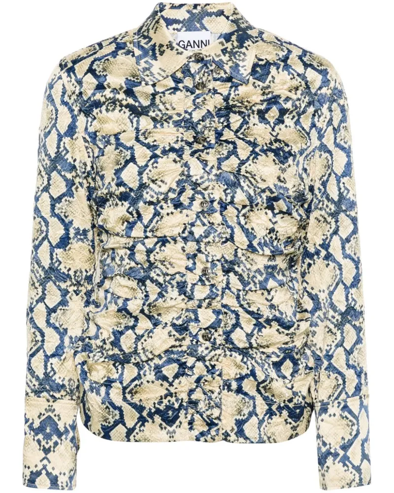 Ganni Satinhemd mit Schlangen-Print - Blau Blau