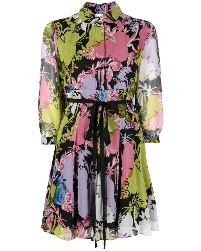 Patou Hemdkleid aus Seide mit Blumen-Print - Schwarz Schwarz