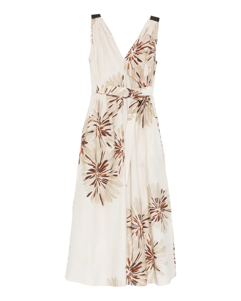 Brunello Cucinelli floral belted midi dress - Nude Nude