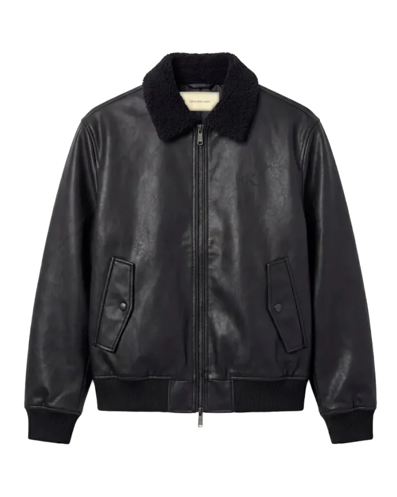Calvin Klein Lederjacke mit Shearling-Kragen - Schwarz Schwarz