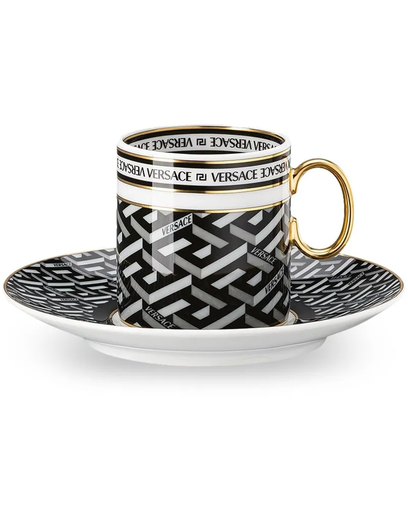 Versace La Greca Signature Espressotasse mit Untersetzer - Schwarz Schwarz