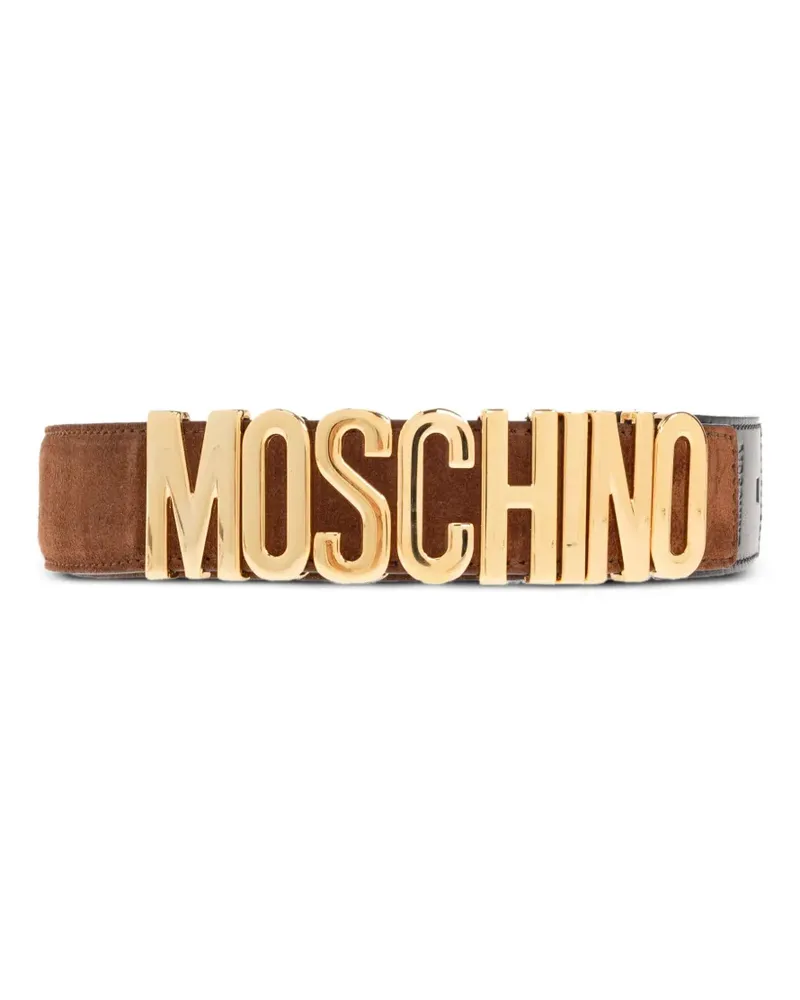 Moschino Wildledergürtel mit Logo-Schild - Braun Braun