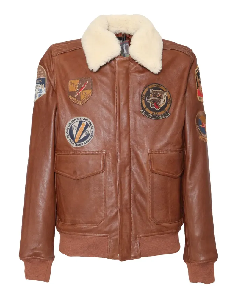 Schott N.Y.C patch-detailed leather bomber jacket - Braun Braun