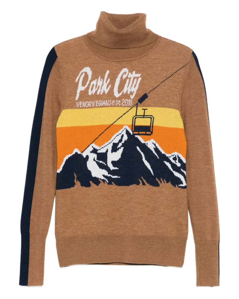 WE NORWEGIANS Pullover mit Gebirgs-Print - Braun Braun