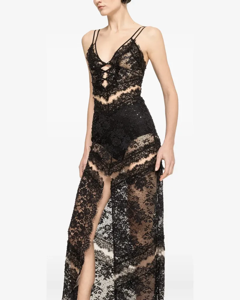 NISSA beaded lace-trimmed maxi dress - Schwarz Schwarz