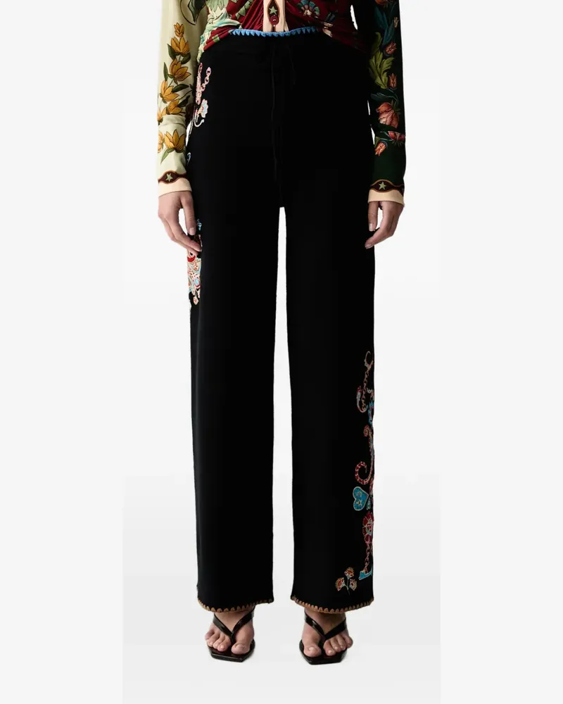 Never Fully Dressed embroidered drawstring knitted trousers - Schwarz Schwarz