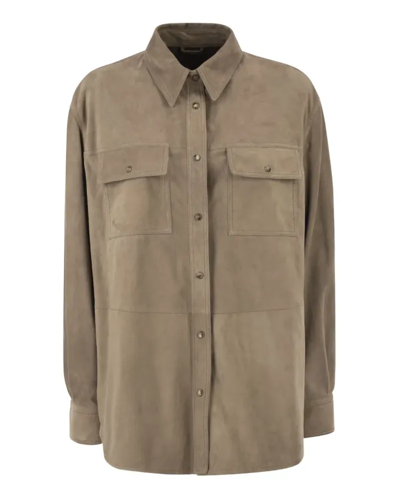 Brunello Cucinelli patch pocket suede overshirt - Nude Nude