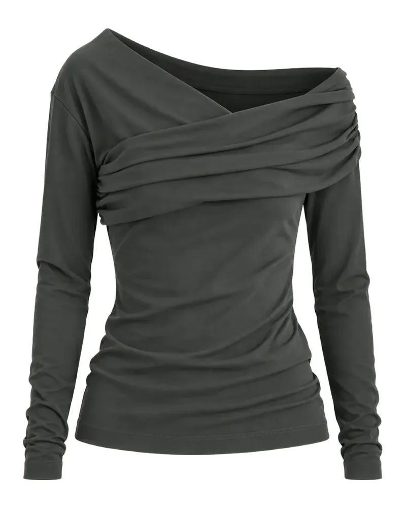 MEIMEIJ Schulterfreies drapiertes Langarmshirt - Grün Grün