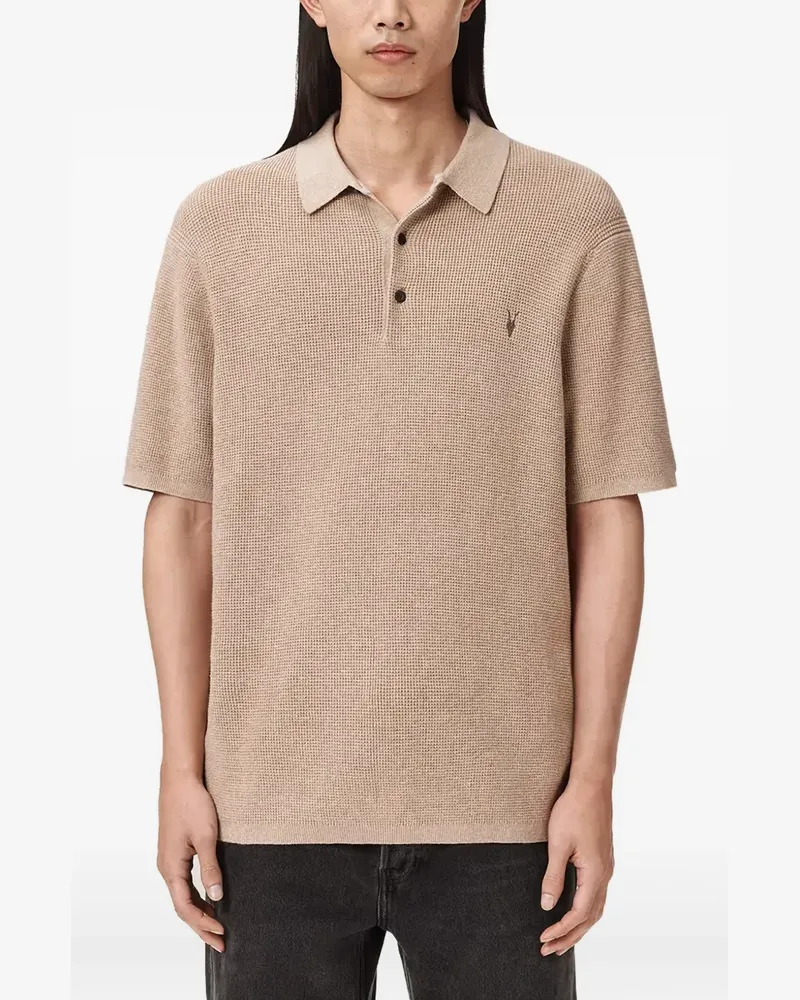 AllSaints waffle-knit embroidered-logo polo shirt - Nude Nude