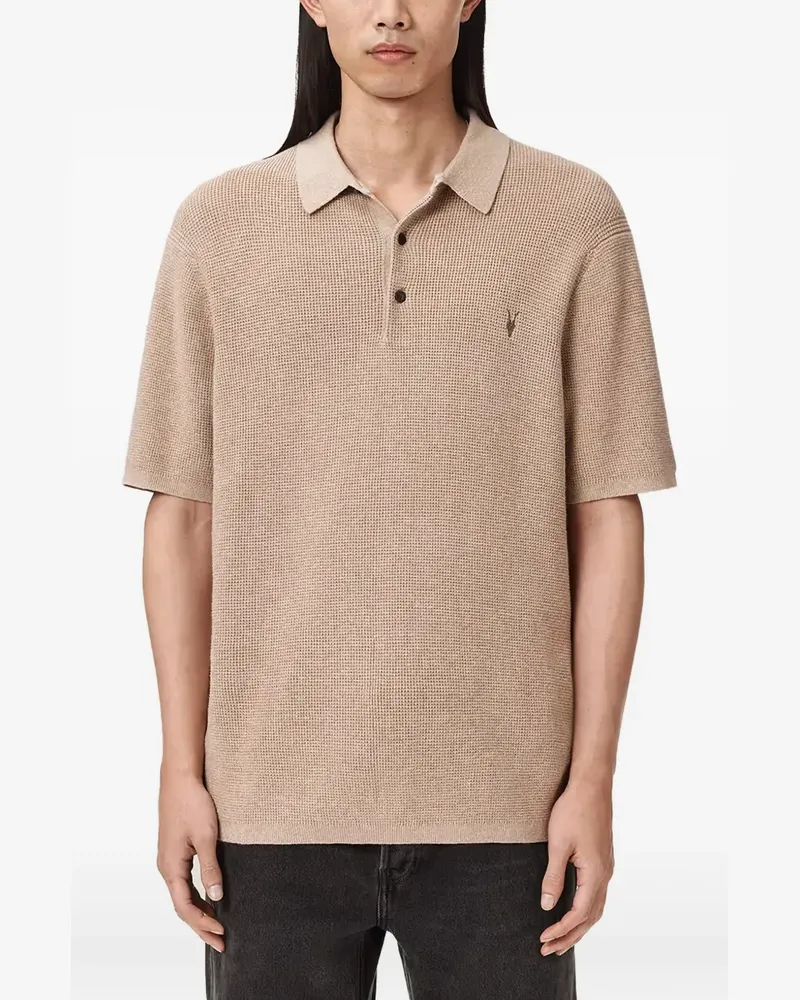 AllSaints Waffelstrick-Poloshirt mit Logo-Stickerei - Nude Nude