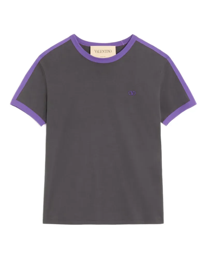 Valentino Garavani T-Shirt aus Baumwolle mit rundem Ausschnitt, kontrastierenden Seitenbändern und VLogo-Stickerei - Grau Grau