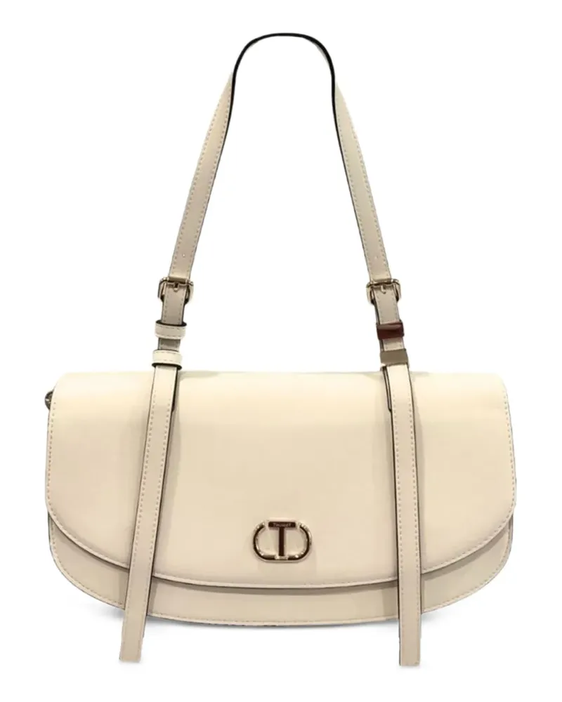 Twin-Set Schultertasche mit Logo-Schild - Weiß Weiß