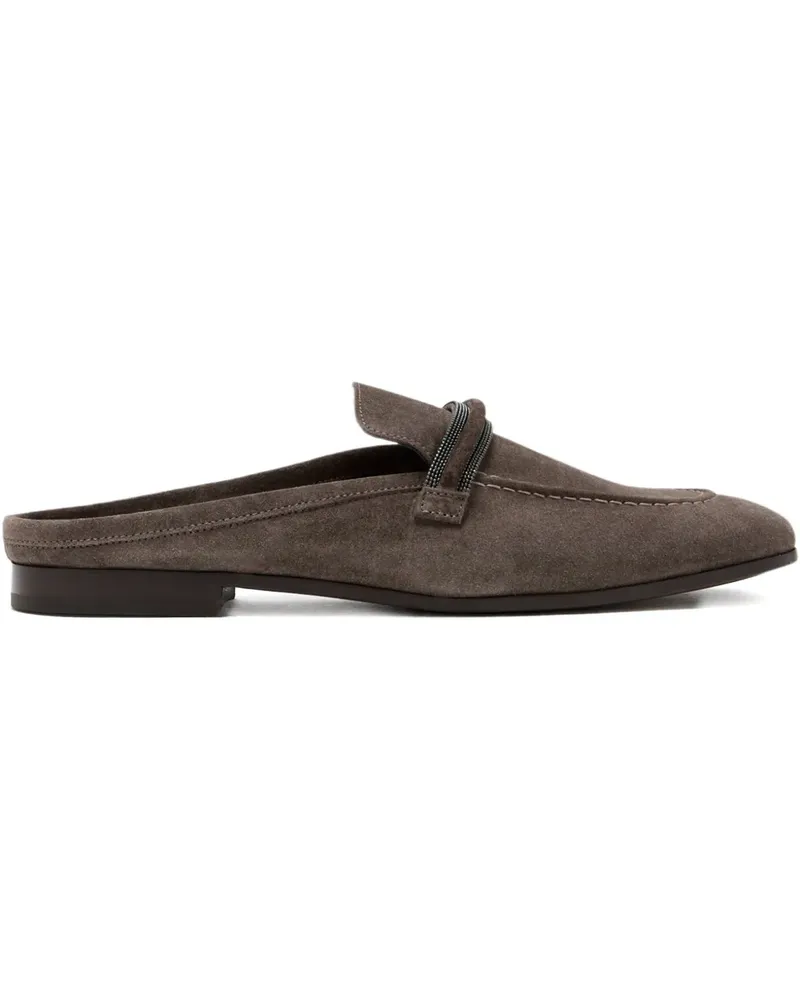 Brunello Cucinelli Wildleder-Mules mit Perlenverzierung - Braun Braun