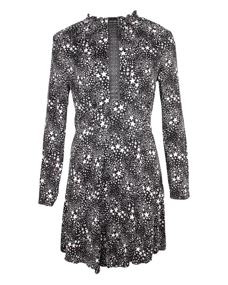 Maje star-print ruffled-neckline mini dress - Schwarz Schwarz