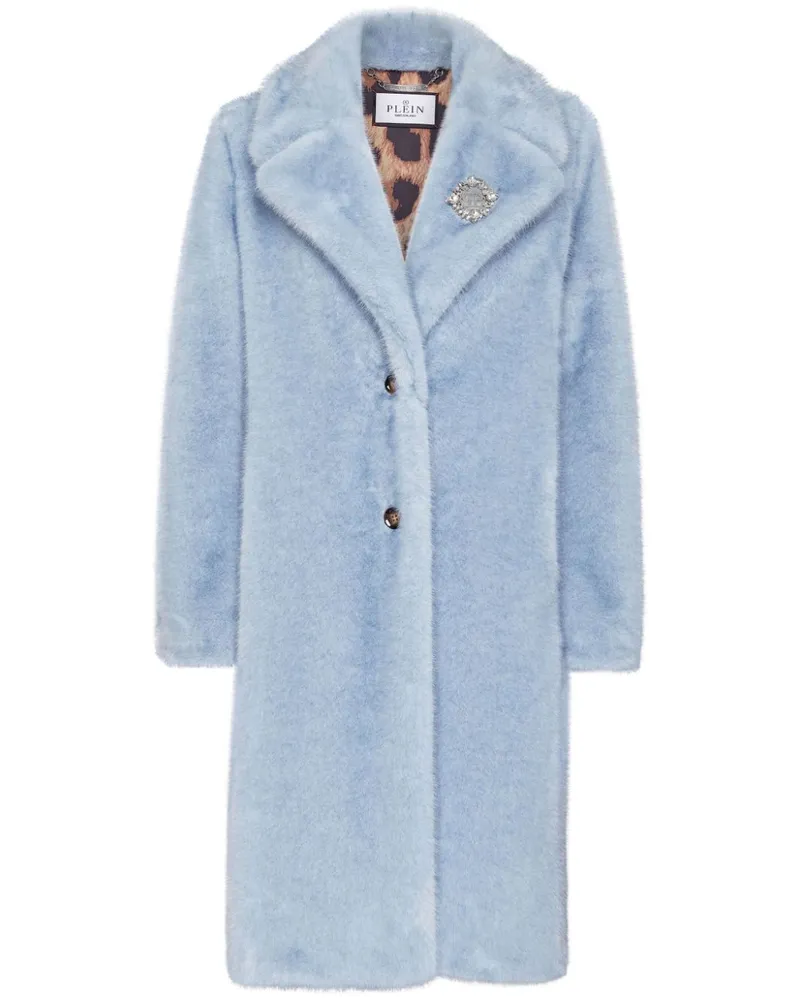 Philipp Plein Mantel aus Faux Fur mit Applikation - Blau Blau