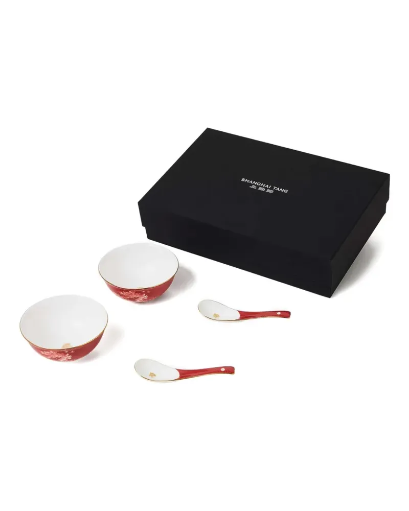 Shanghai Tang x Jacky Tsai red dragon print bone China bowl & spoon (set of two) - Rot Rot