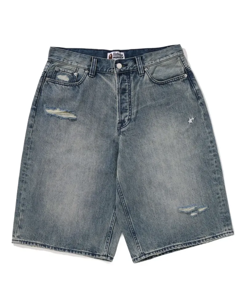BAPE star-embroidered denim shorts - Blau Blau