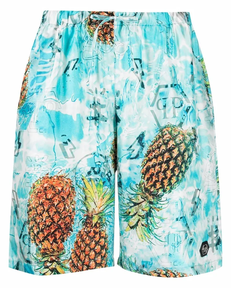 Philipp Plein Lounge-Shorts mit Ananas-Print - Blau Blau