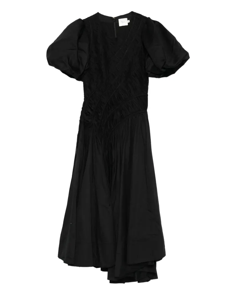 Aje. Gesmoktes Midikleid mit Puffärmeln - Schwarz Schwarz