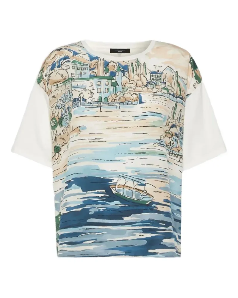 Max Mara landscape-print T-shirt - Blau Blau