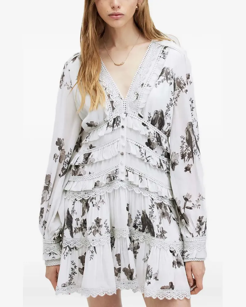 AllSaints Zora Iona Minikleid mit Blumendetail - Weiß Weiß