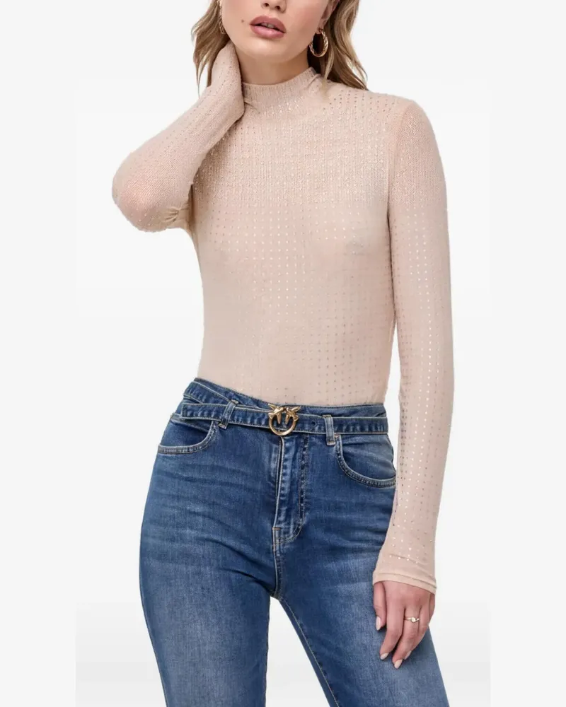 Bardot Stehkragen-Top mit Nietenverzierung - Nude Nude